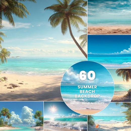 Tropical Beach Photography Backdrop, Summer Palm Tree Scene (digital Backdrop) - Etsy