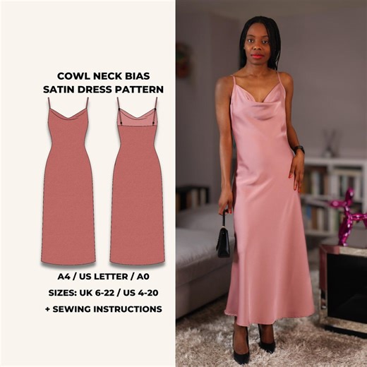 Slip Dress Sewing Pattern PDF (cowl Neck, Bias Cut, Maxi Length, Beginner Friendly) - Etsy UK