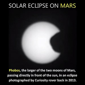 There are solar eclipses on Mars, too! Phobos is a bit smaller than our Moon, so it's really more of a transit. It's actually pure coincidence that our Sun and Moon appear to be roughly the same size in the sky - the Sun is around 400x larger than the Moon, but also around 400x more distant. Without this odd coincidence, we wouldn't get the "total" eclipses that we get here on Earth. | IFLScience