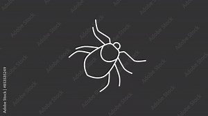 Animated bed bug white icon. Roach line animation. Moving insect, parasite. Pest control, outdoor species. Isolated illustration on dark background. Transition alpha video. Motion graphic