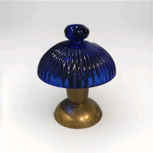 Cobalt Blue Fairy Lamp Vintage Brass Base Glass Dome Light Mushroom Shape - Etsy
