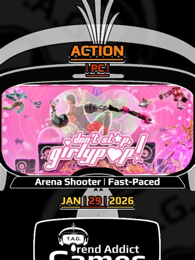 • Don't Stop, Girlypop! • Action | Arena Shooter | Fast-Paced / PC Don’t Stop, Girlypop! is a Y2K arena movement shooter where staying in motion is the only way to survive. Developer: Funny Fintan Softworks Publisher: Kwalee https://store.steampowered.com/app/2610650/Dont_Stop_Girlypop/ Curated. Daily. T.A.G. Trend Addict Games (T.A.G.) recommends new PC games. We do not provide downloads. Please support the developers by purchasing through official platforms. Contact / Inquiries: trendaddictgam