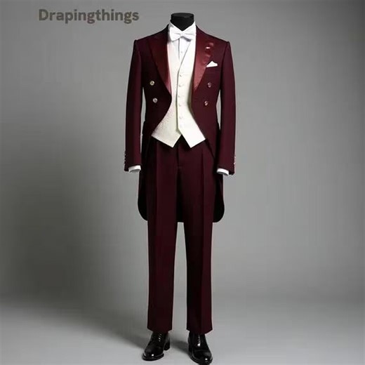 Burgundy Victorian Telicoat Men's Tailcoat Suit | Formal Tuxedo With Matching Vest & Long Trail Coat | Vintage Style Wedding and Occasion - Etsy