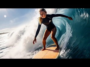 Epic Ride: Woman Surfer Conquers Massive Waves in Short Board Competition!