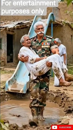 Ex soldier 🪖 help grandfather 👳and make water slide #ytshorts #soldier #aivideo