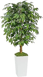 Artificial Ficus Tree 5FT Faux Floor Tree with Planter UV Resistant Potted Fake Silk Plant, Real Wood Trunk-Indoor Outdoor Lifelike Fake Ficus Tree for Home, Living Room Bedroom Topiary Tree