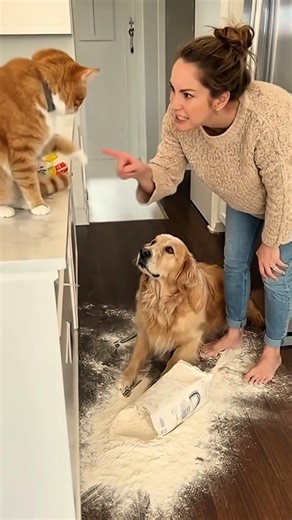 Real Culprit blamed the dog for the flour, but the owner knew 👀🐾 #funnyanimals #pets #shorts #cat