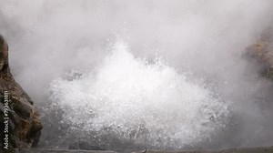 Bubbling natural volcanic hot spring in the Azores closeup, slow motion