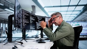 Unhappy Sad Developer Programmer Man In Stress Coding Software