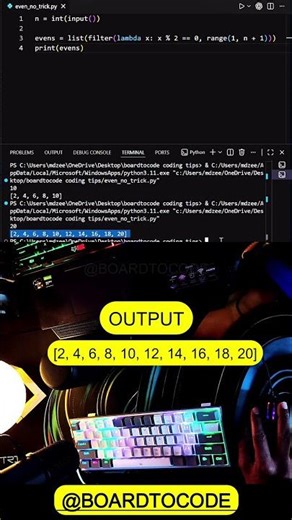 Python 1 Line Trick 😳 Even Numbers Instantly! #shorts #shortsfeed #boardtocode