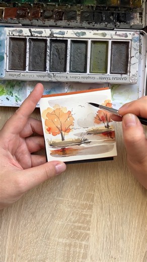 Easy Autumn Landscape in Watercolor | Beginner Tutorial