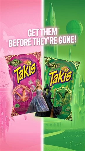 Taste the magic and feel the intensity with Takis x Wicked limited-edition flavors. Try Cinnamon-sugar Spellbinding Sweet & Habanero-cucumber Emerald Heat at the link below. | Takis | Facebook