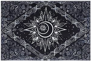 Tapestry for Bedroom Burning Sun Trippy Tapestry Aesthetic Room Decor Wall Tapestry Blacklight Tapestry UV Reactive Black Light Posters Hippie Tapestries for Bedroom39in*59in, Black and white)