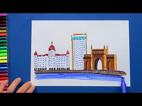 How to draw My Mumbai - Taj Mahal Hotel & Gateway of India