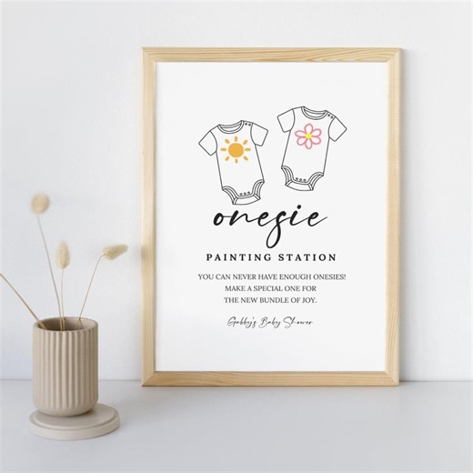 Editable Onesie Decorating Station, Baby Shower Sign, Paint a Onesie Canva Template - Etsy