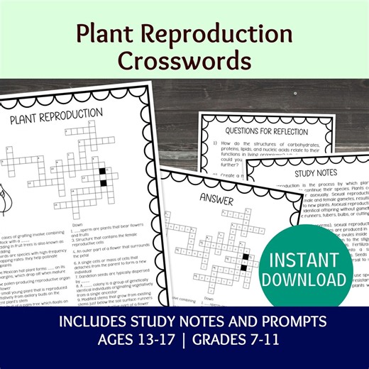 Plant Reproduction Crossword Puzzle, Printable Science Activity Worksheets, Biology Classroom Activities - Etsy Canada
