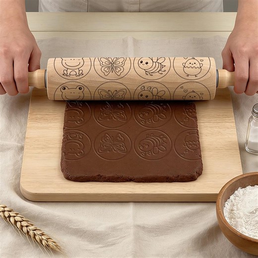 Baking Cookie Cutters and Embossing Tools, Wooden Rolling Pin With Cartoon Animal Embossing - Etsy