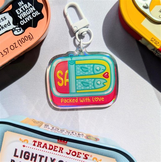 Tinned Fish Sardines Epoxy Keychain | Kawaii Accessory, Holographic Finish - Etsy