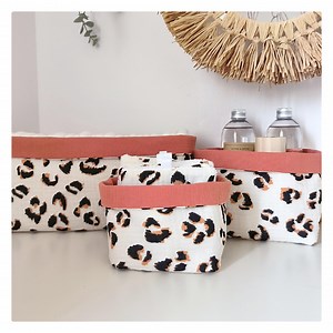 Set of 3 Fabric Storage Baskets - Leopard Print and Terracotta - Baby Baskets - Children's Bedroom Baskets - Diaper Basket - Etsy