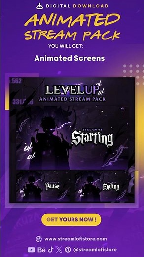 Level Up Stream Overlay Pack Solo Leveling Anime Twitch YouTube Graphics #twitchoverlay #streaming