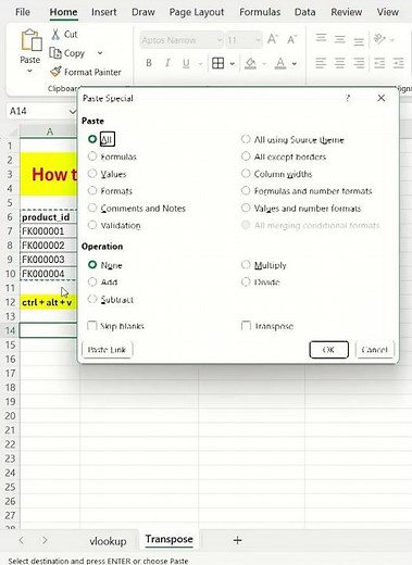 🔄 Transpose in Excel — Flip Your Data Instantly! ⚡