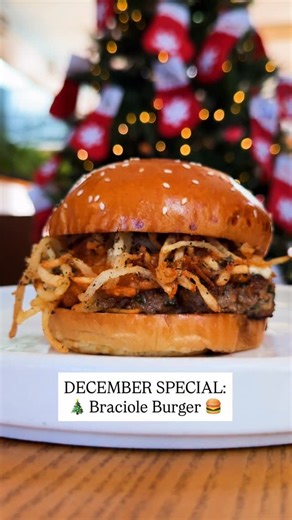 Chomp Kitchen and Drinks on Instagram: "Our Braciole Burger is made for the winter ❤️‍🔥 We open at 4PM for dinner today, order for dine in, take out or delivery tonight 🍔 #chompri #braciole #burgers #burger"