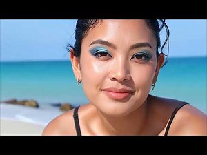 Stunning beach close up of a beautiful Asian model with vibrant ocean tones #Beach #AsianBeauty