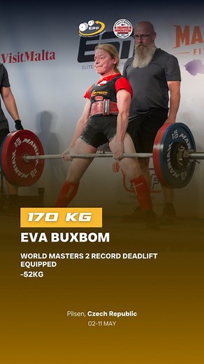 EPF Powerlifting on Instagram: "New World Masters 2 Record in Deadlift Equipped with 170 kg by Eva Buxbom 🇩🇰 in the -52 kg class. @maniakfitness @sbdapparel @esncom @visitmalta"