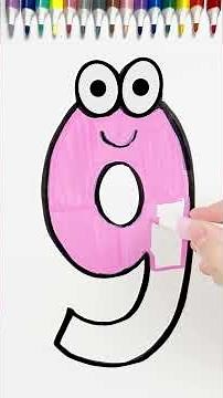 🌈 Easy Learning to Draw &Color Number Nine 9| Glitter Art for Kids & Toddlers #shorts #kidsart