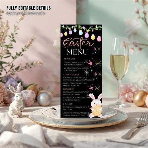 Easter Dinner Menu Card, Bunnies Menu Template, Kids Egg Hunt Menu, Spring Floral Sunday Brunch Menu, Holiday Par-tea Printable Menu - Etsy