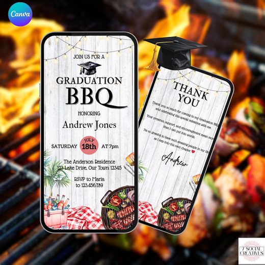 Digital Graduation BBQ Invitation With Thank You. Class of 2026 College or High School Graduate Barbeque Party Invite. Instant Download. - Etsy Israel
