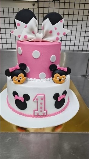 Minnie mouse 2 tier fondant cake design tutorial #shortsfeed #shorts #trending #cake