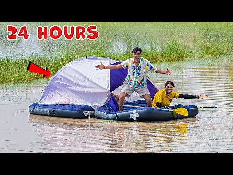 24 Hours Camping in Water Challenge | रात को सांप ने हालत ख़राब कर दी🐍😱 | Will We Survive?
