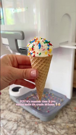 With this ice cream machine you can make soft serve at home! It has a spot for toppings &holds cones