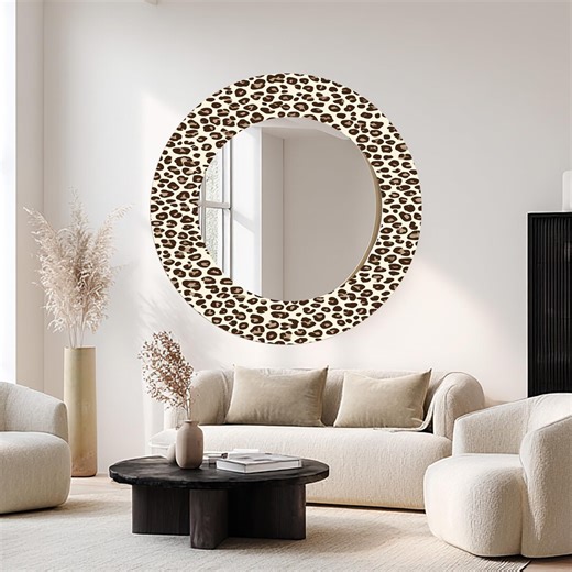 Leopard Print Round Mirror, Animal Pattern Tempered Glass Wall Decor - Etsy