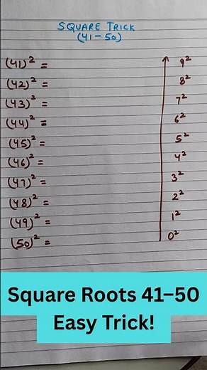 Learn Square Roots 41–50 in Minutes | Fast Tricks You Must Know 🔢 #maths #easylearning #education