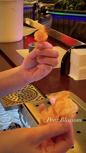 Savor a showstopper at Bimini Steakhouse with our Pear Blossom tableside cocktail! 🍐✨ Crafted with vanilla-infused Frey Ranch bourbon, house-made pear syrup, a splash of orange blossom water, a dash of orange bitters, and clarified pear rose. | Peppermill Resort Spa Casino