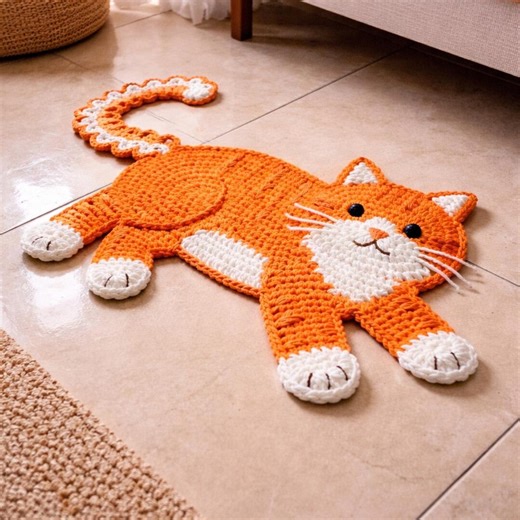 Crochet Tabby Cat Rug Pattern, Orange Animal Floor Mat (digital Download) - Etsy