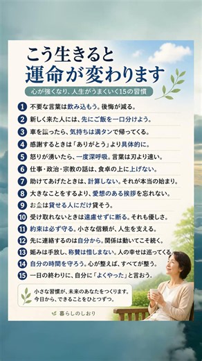 こう生きると、運が味方する習慣15選 #人生の教訓 #開運 #生き方 #人間関係 #暮らしのしおり