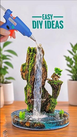 DIY Driftwood Waterfall Diorama 🌊 | Hot Glue Gun Craft Idea #shorts #craftyideas