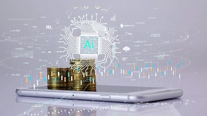 Download coins stack increase stop motion with Ai technology on circuit board. futuristic hologram busness background. for free