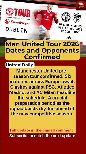 Manchester United Pre Season Tour 2026 Full Schedule