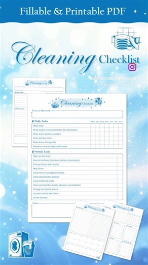 Editable Cleaning Checklist, Weekly Cleaning Planner Printable, Fillable Cleaning Schedule, PDF 4 Pages This cleaning checklist streamlines your daily routine, ensuring a pleasant day every day. It is designed for planning tasks on a weekly and monthly basis. Fill out the checklist with a PDF editor or directly in your browser on any device. The light blue sections indicate fillable fields, simplifying task input and eliminating the need for handwritten entries. Alternatively, print it out and f