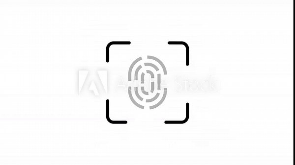 Fingerprint scan icon with a blue scanning line on a white background scanner identification