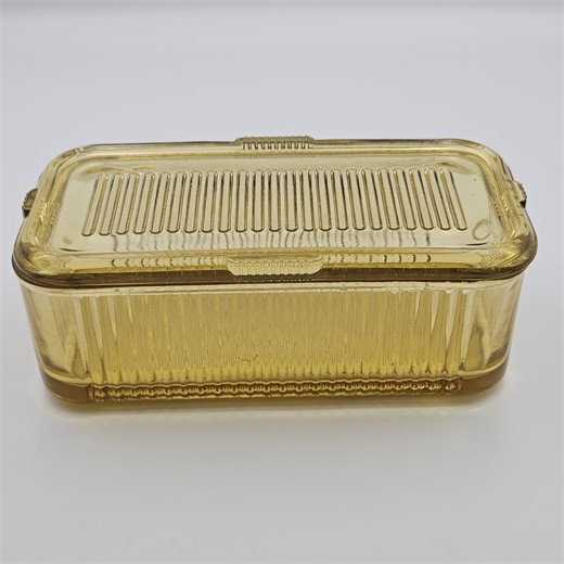 Federal Glass Amber Rectangular Ribbed Refrigerator Glass Dish With Lid - Etsy