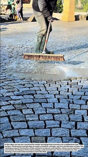Satisfying Road Construction Technique! Pouring Concrete Over Cobblestone Surface.