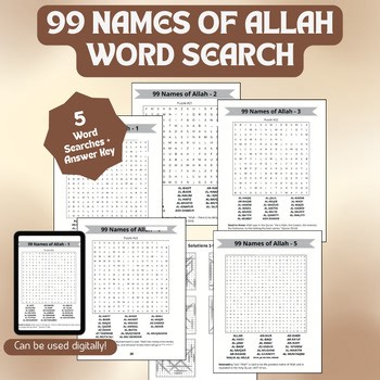 99 Names of Allah Islamic Word Search Bundle | Islamic Printable Puzzles
