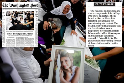 Washington Post apologizes over front page showing Israeli girl’s funeral alongside misleading headline