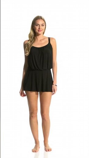 Longitude Shirring Chic Blouson Long Torso Swim Dress | SwimOutlet.com