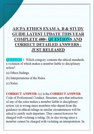 AICPA ETHICS EXAM A, B & STUDY GUIDE0001